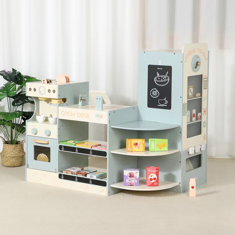 Toy Cash Register - 어린이용 나무로 만든 식료품점 놀이 세트,