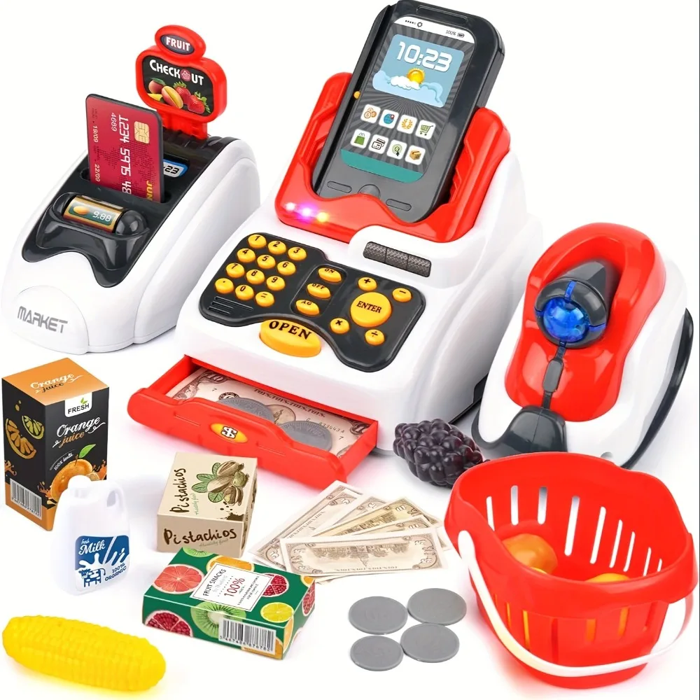 Toy Cash Register - 체크 아웃 스캐너 과일 카드 리더