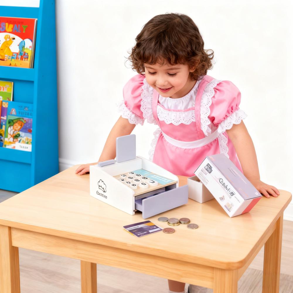 나무로 만든 어린이 계산대 놀이 세트, 동전과 카드 리 - Toy Cash Register 리뷰 및 가격